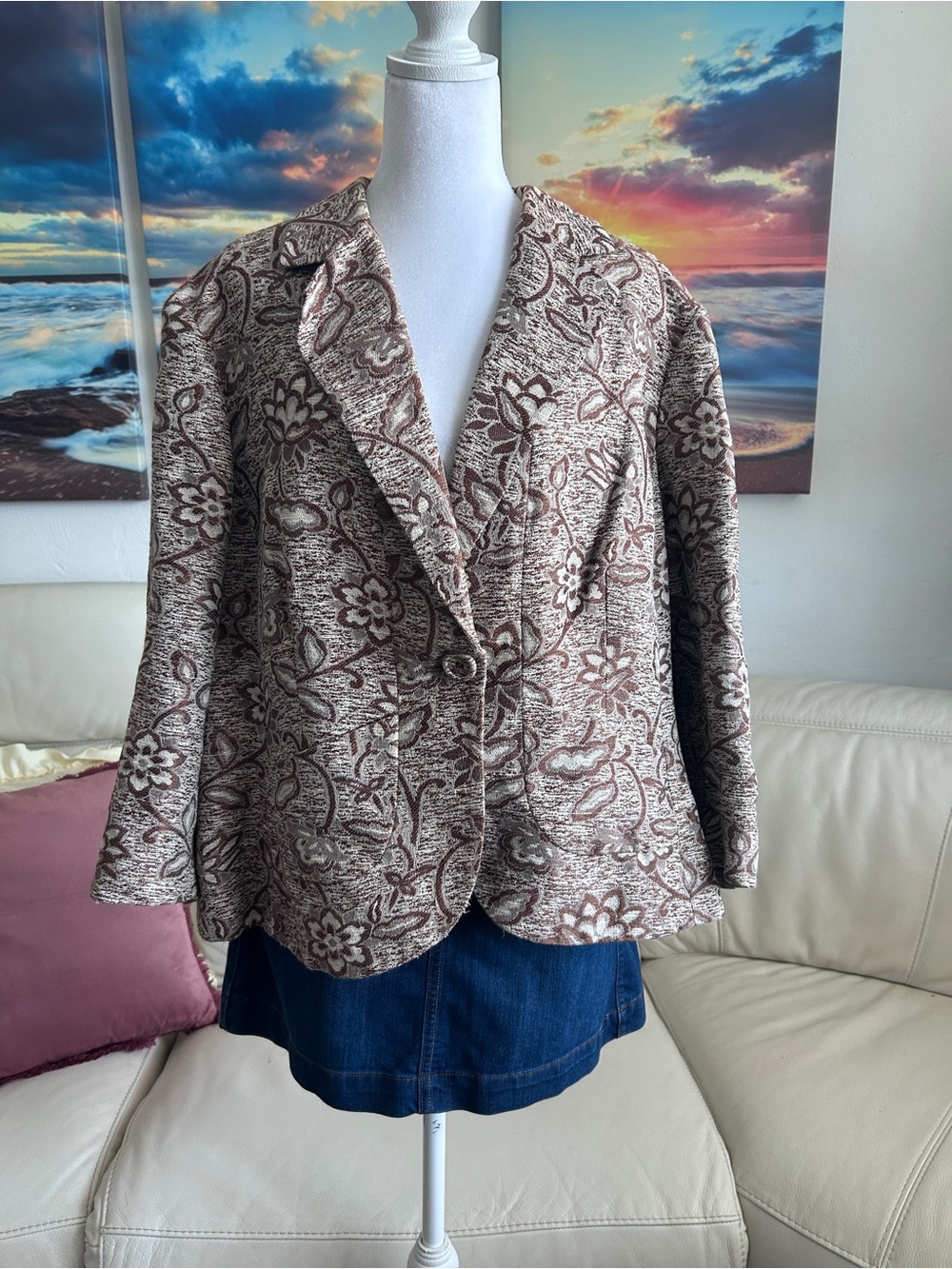 Nine West Brown Floral Jacquard Blazer